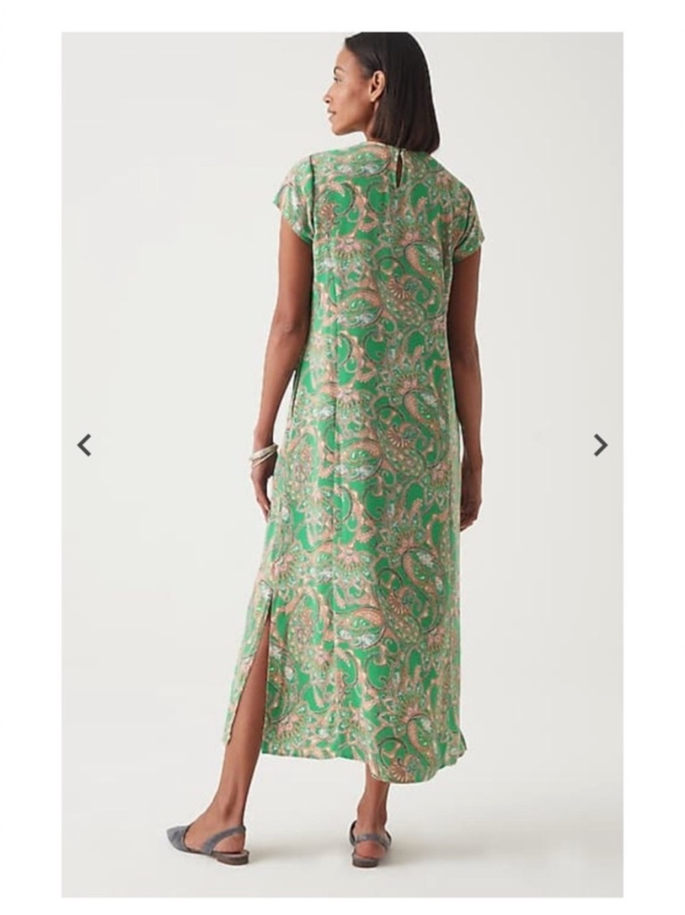 J. Jill Wearever Collection Green Paisley Midi Dress Side Slit Size M - Picture 7 of 11